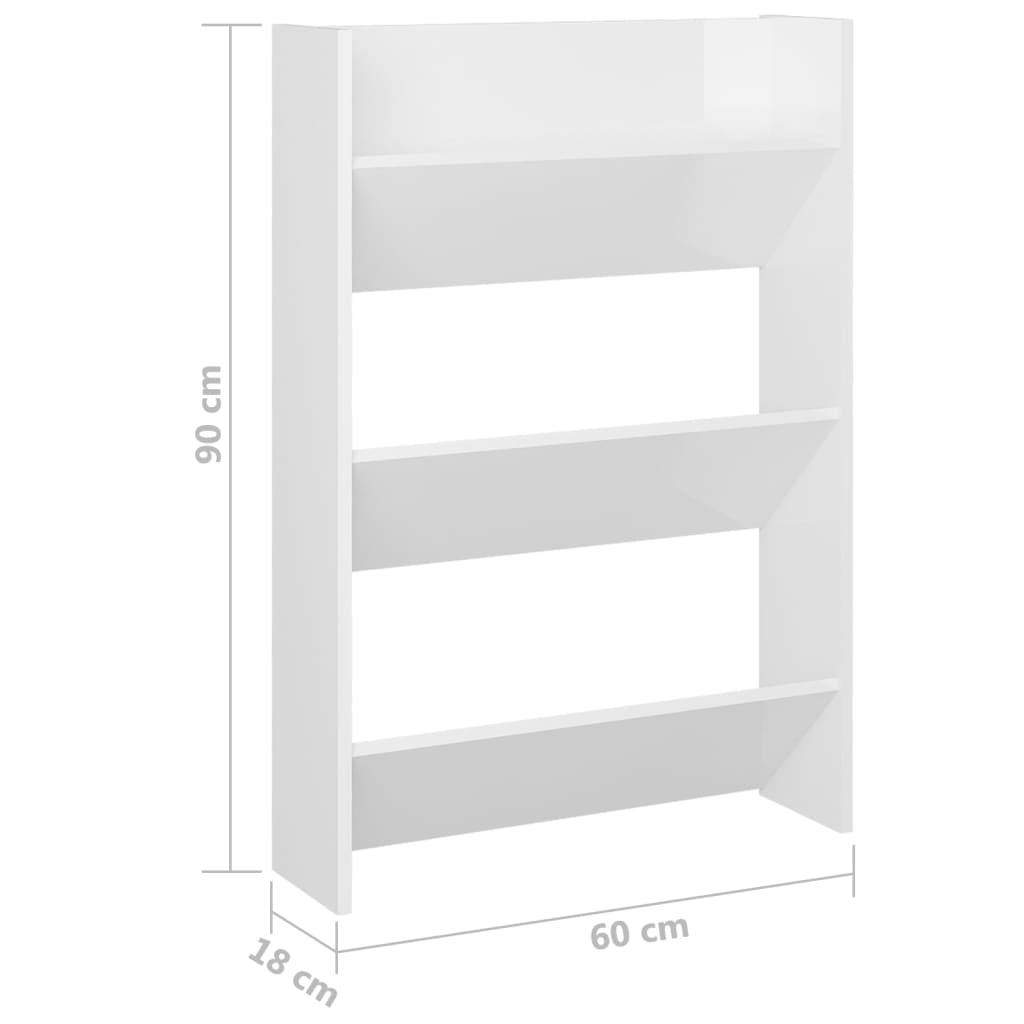 Wandschoenenkast 60X18X90 Cm Spaanplaat Hoogglans Wit