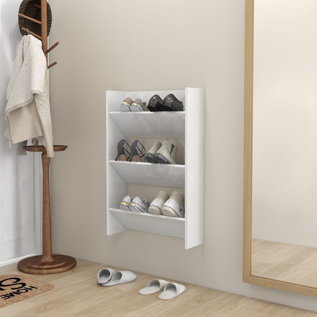 Wandschoenenkast 60X18X90 Cm Spaanplaat Hoogglans Wit
