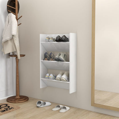 Wandschoenenkast 60X18X90 Cm Spaanplaat Hoogglans Wit