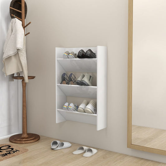 Wandschoenenkast 60X18X90 Cm Spaanplaat Hoogglans Wit