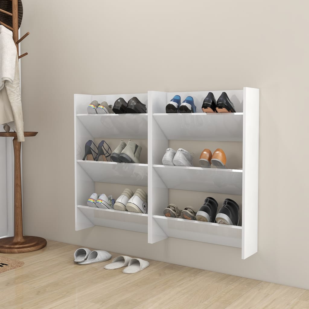 Wandschoenenkasten 2 St 60X18X90 Cm Spaanplaat Hoogglans Wit