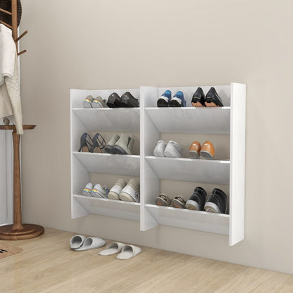 Wandschoenenkasten 2 St 60X18X90 Cm Spaanplaat Hoogglans Wit