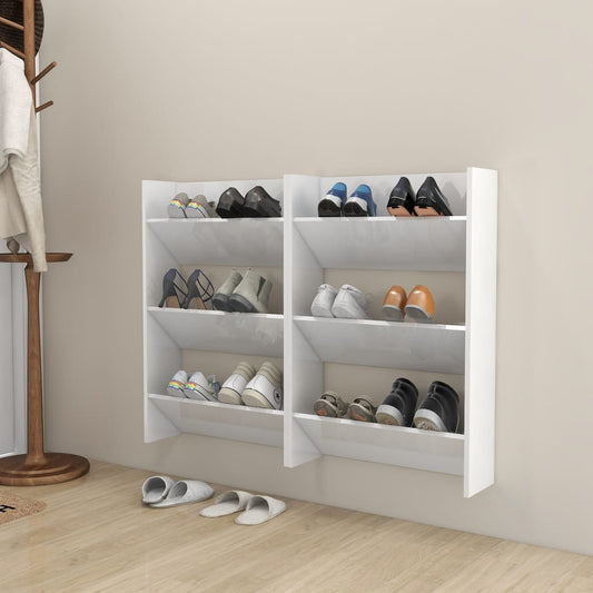 Wandschoenenkasten 2 St 60X18X90 Cm Spaanplaat Hoogglans Wit