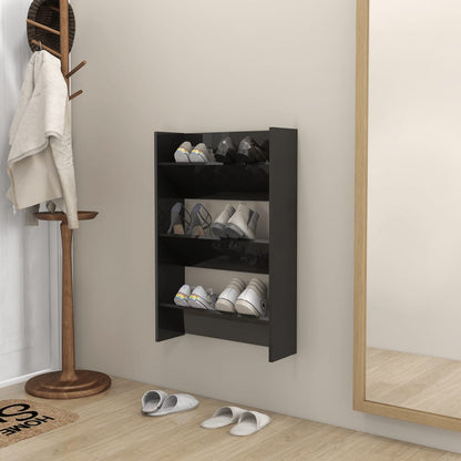 Wandschoenenkast 60X18X90 Cm Spaanplaat Hoogglans Zwart