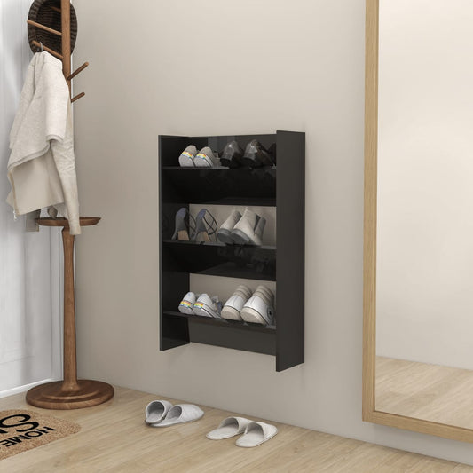 Wandschoenenkast 60X18X90 Cm Spaanplaat Hoogglans Zwart