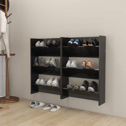 Wandschoenenkasten 2 St 60X18X90 Cm Spaanplaat Hoogglans Zwart