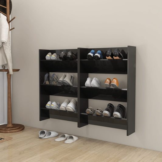 Wandschoenenkasten 2 St 60X18X90 Cm Spaanplaat Hoogglans Zwart