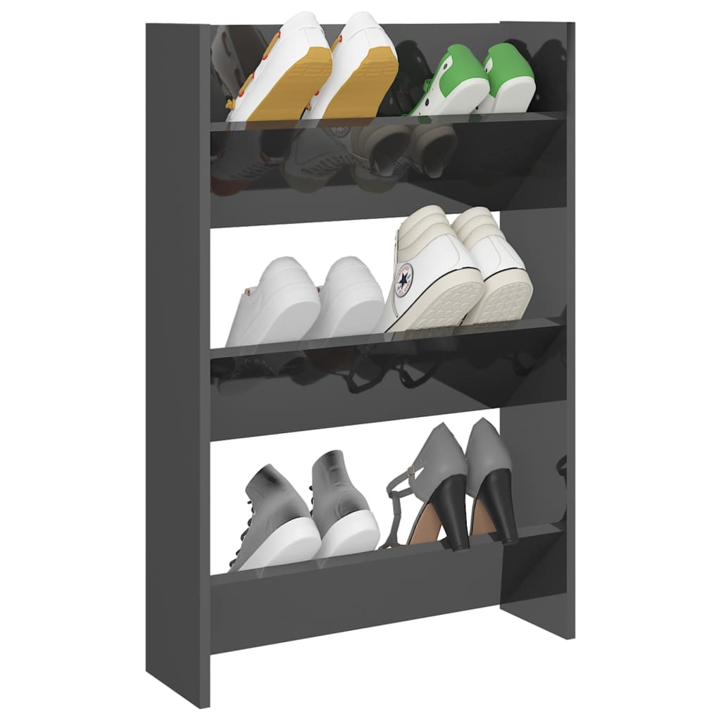 Wandschoenenkast 60X18X90 Cm Spaanplaat Hoogglans Grijs