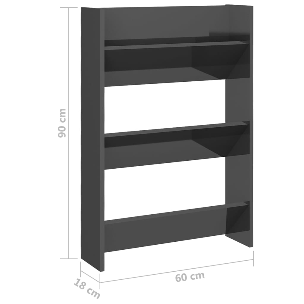 Wandschoenenkast 60X18X90 Cm Spaanplaat Hoogglans Grijs