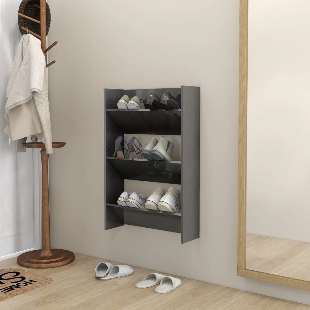 Wandschoenenkast 60X18X90 Cm Spaanplaat Hoogglans Grijs