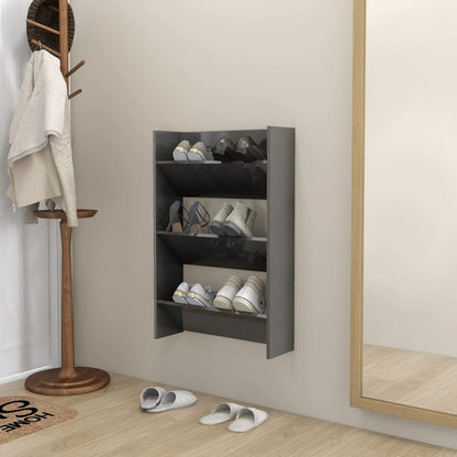 Wandschoenenkast 60X18X90 Cm Spaanplaat Hoogglans Grijs