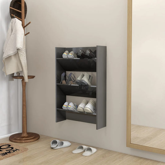 Wandschoenenkast 60X18X90 Cm Spaanplaat Hoogglans Grijs
