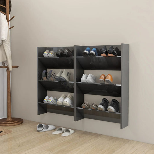 Wandschoenenkasten 2 St 60X18X90 Cm Spaanplaat Hoogglans Grijs