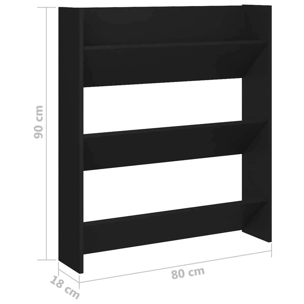 Wandschoenenkasten 2 St 80X18X90 Cm Spaanplaat Zwart