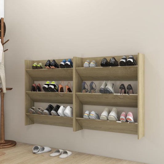 Wandschoenenkasten 2 St 80X18X90 Cm Spaanplaat Sonoma Eiken
