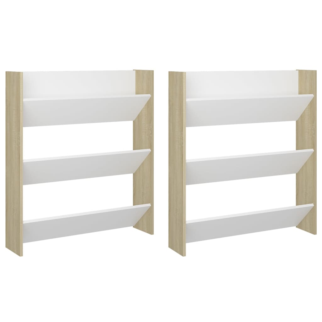 Wandschoenenkasten 2 St 80X18X90 Cm Spaanplaat Wit Sonoma Eiken
