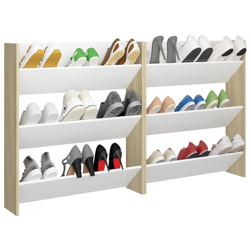Wandschoenenkasten 2 St 80X18X90 Cm Spaanplaat Wit Sonoma Eiken