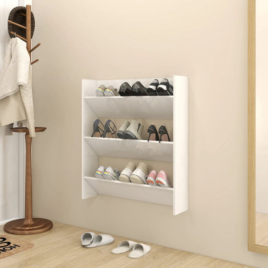 Wandschoenenkast 80X18X90 Cm Spaanplaat Hoogglans Wit