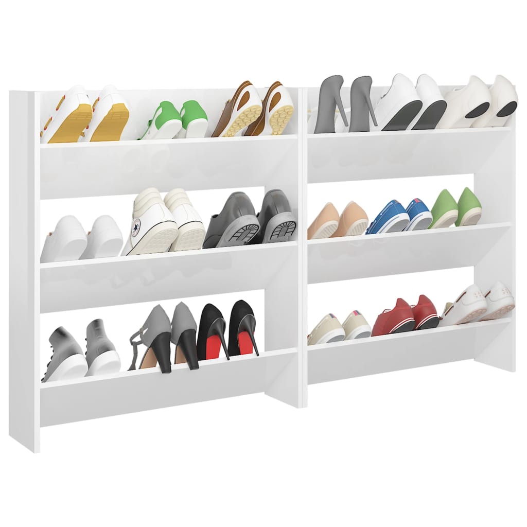 Wandschoenenkasten 2 St 80X18X90 Cm Spaanplaat Hoogglans Wit