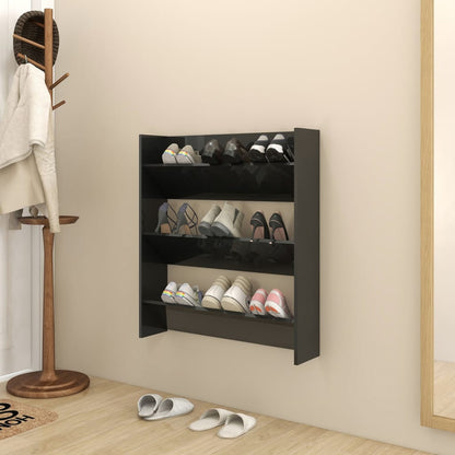 Wandschoenenkast 80X18X90 Cm Spaanplaat Hoogglans Zwart