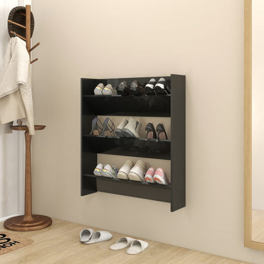 Wandschoenenkast 80X18X90 Cm Spaanplaat Hoogglans Zwart