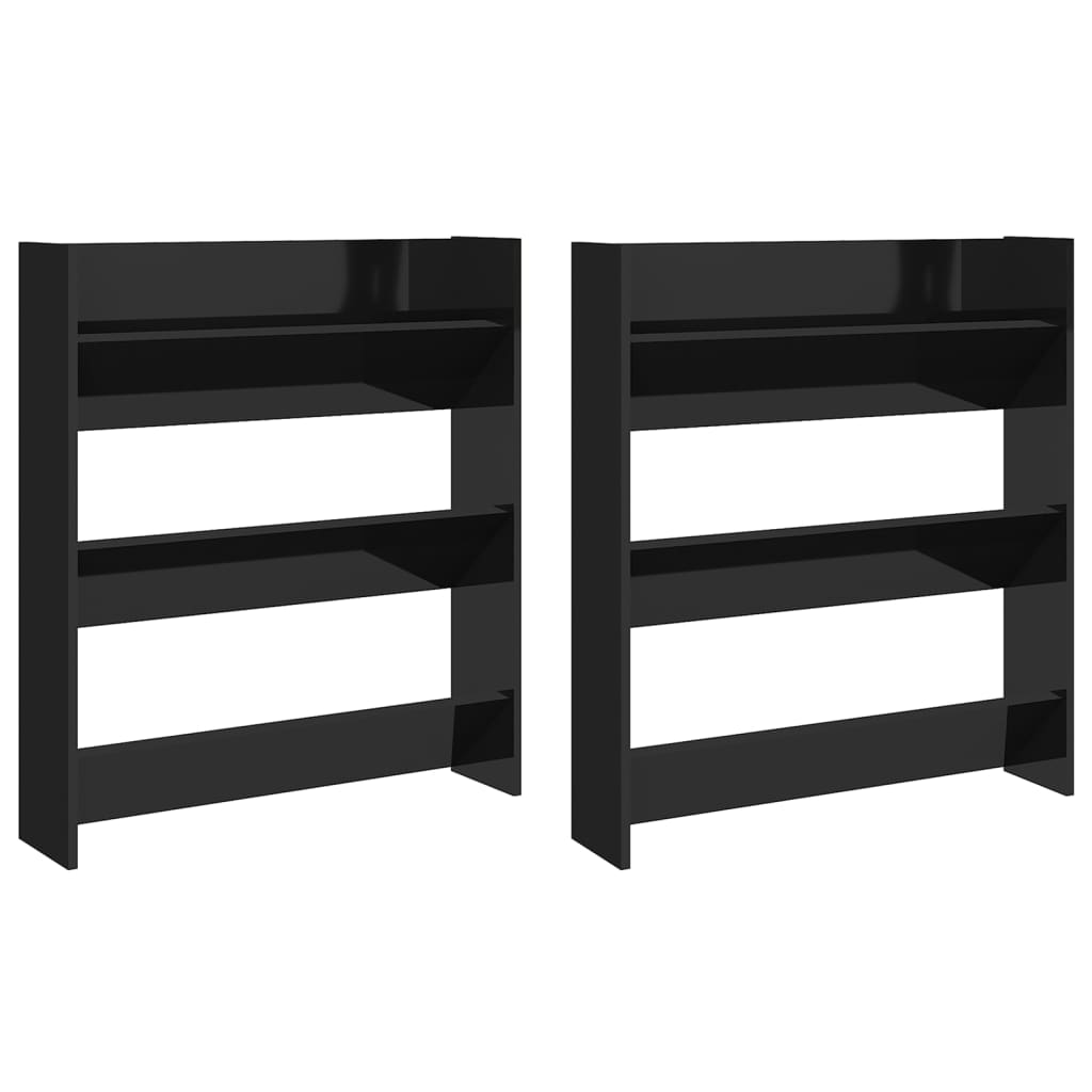 Wandschoenenkasten 2 St 80X18X90 Cm Spaanplaat Hoogglans Zwart