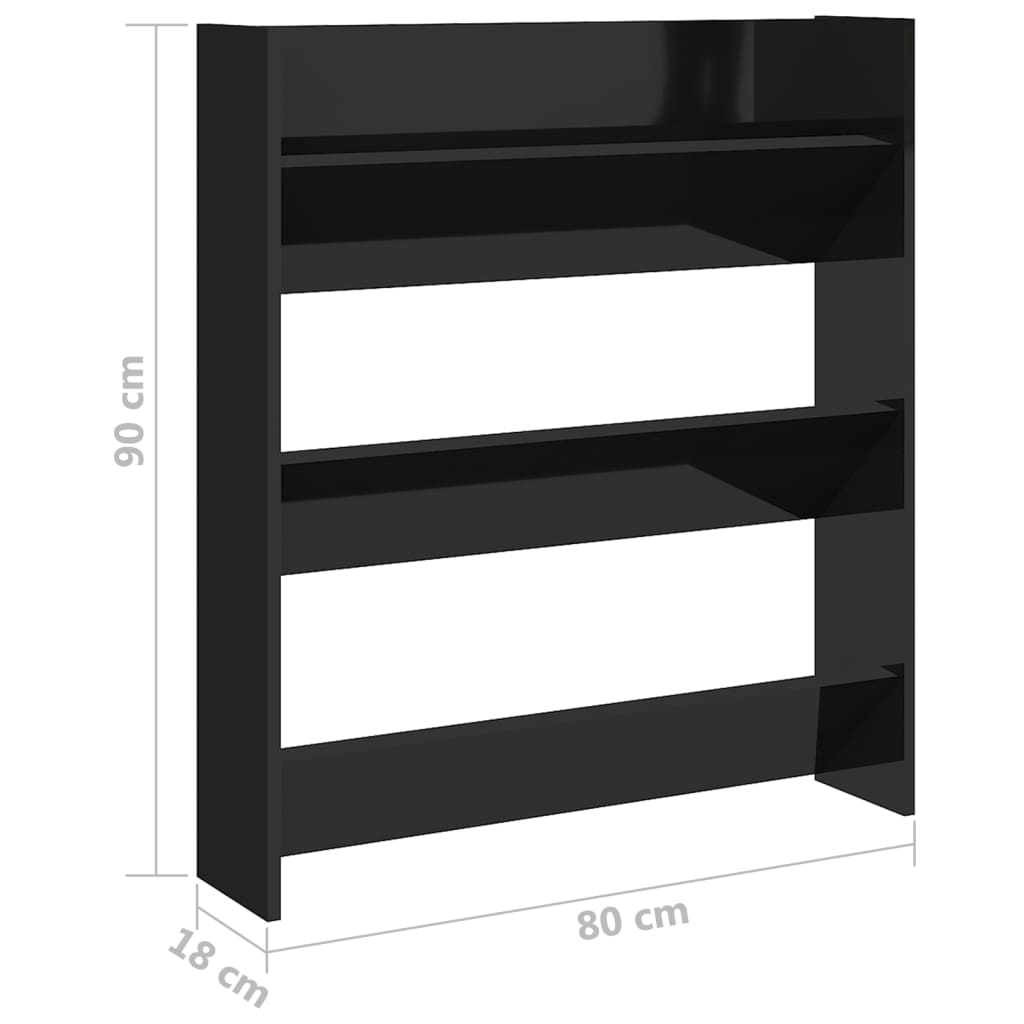 Wandschoenenkasten 2 St 80X18X90 Cm Spaanplaat Hoogglans Zwart