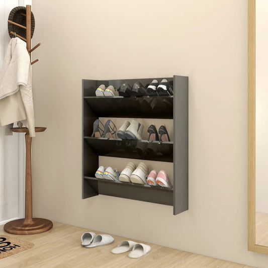Wandschoenenkast 80X18X90 Cm Spaanplaat Hoogglans Grijs