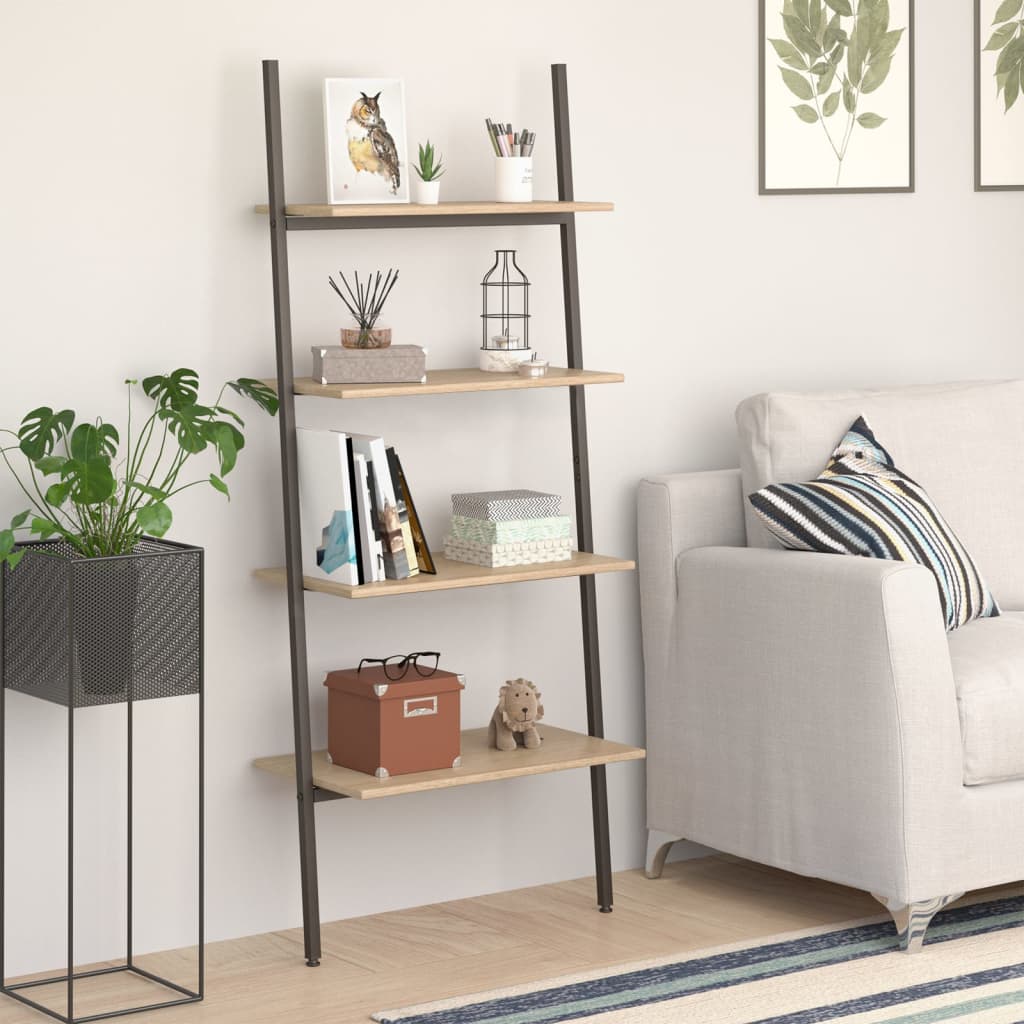 Ladderrek Met 4 Schappen 64X34X150,5 Cm Lichtbruin En Zwart