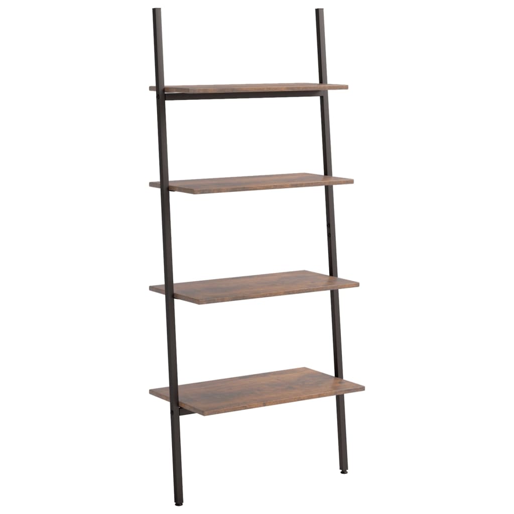 Ladderrek Met 4 Schappen 64X34X150,5 Cm Donkerbruin En Zwart