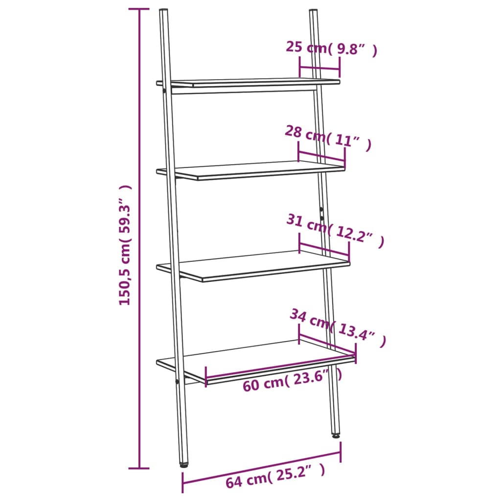 Ladderrek Met 4 Schappen 64X34X150,5 Cm Donkerbruin En Zwart