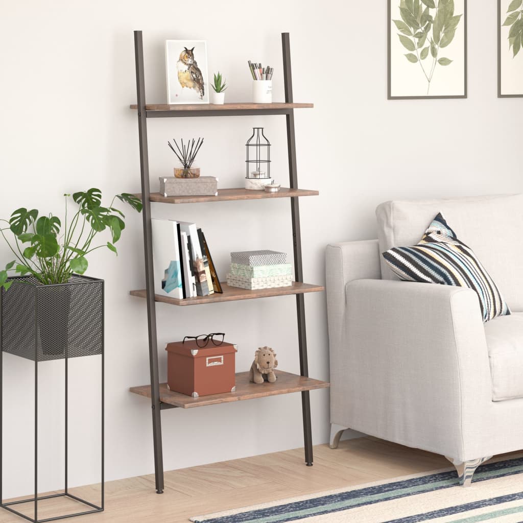 Ladderrek Met 4 Schappen 64X34X150,5 Cm Donkerbruin En Zwart