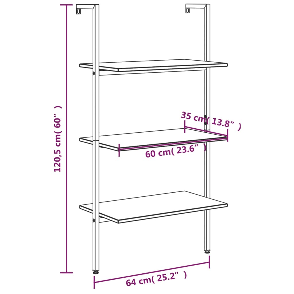Ladderrek Met 3 Schappen 64X35X120,5 Cm Donkerbruin En Zwart