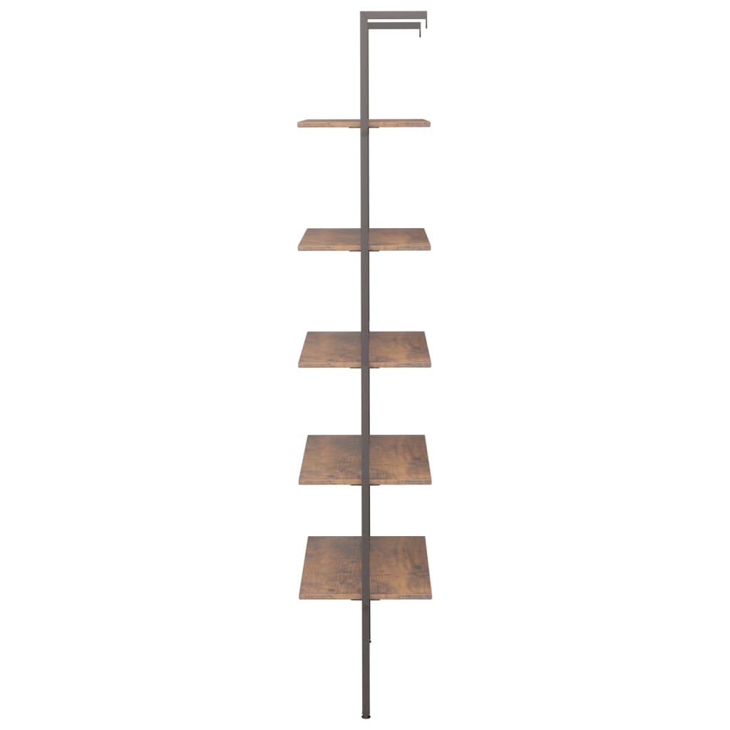 Ladderrek Met 5 Schappen 64X35X185 Cm Donkerbruin En Zwart