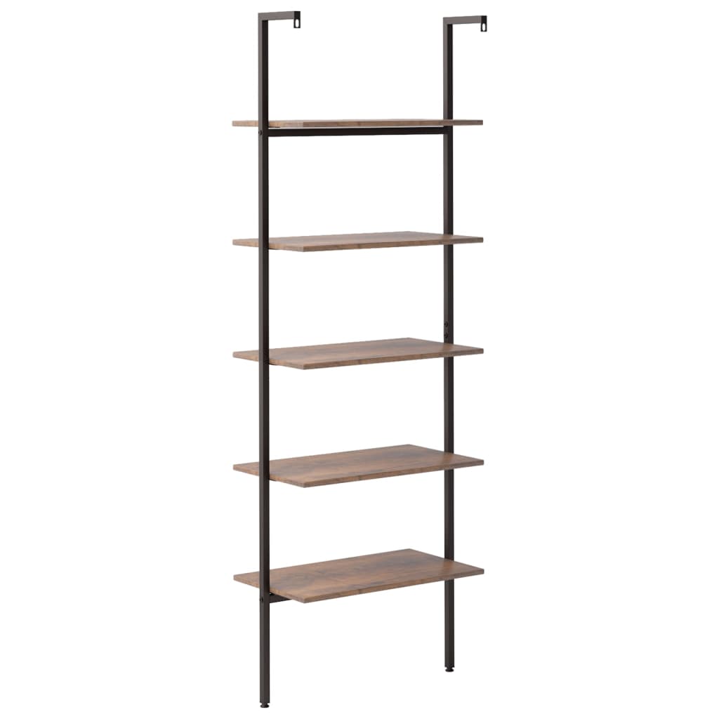 Ladderrek Met 5 Schappen 64X35X185 Cm Donkerbruin En Zwart