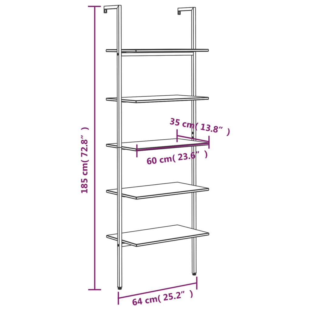 Ladderrek Met 5 Schappen 64X35X185 Cm Donkerbruin En Zwart