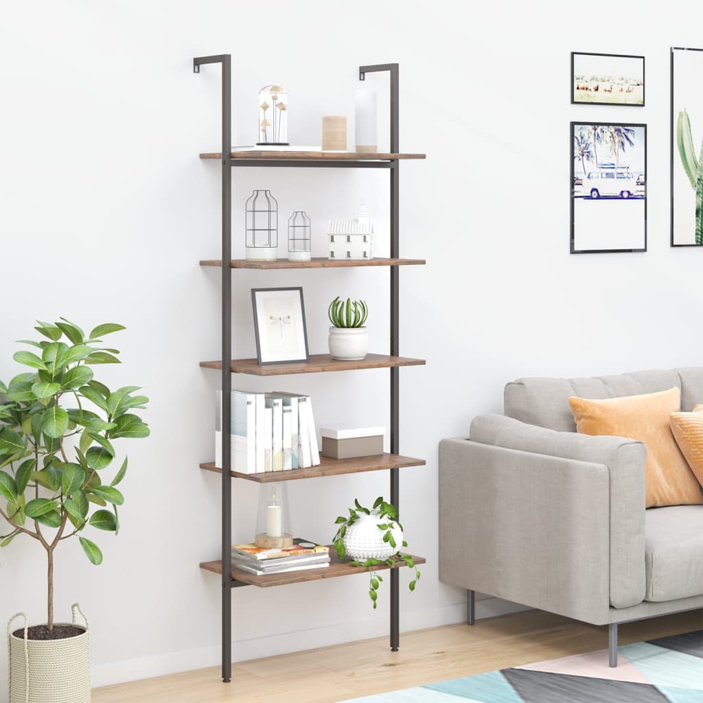 Ladderrek Met 5 Schappen 64X35X185 Cm Donkerbruin En Zwart