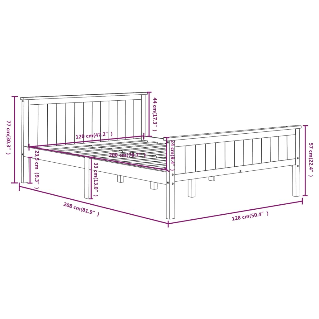 Bedframe Massief Grenenhout Donkerbruin 120X200 Cm