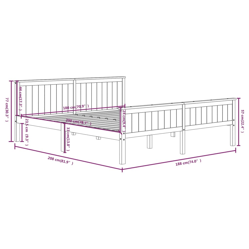 Bedframe Massief Grenenhout Donkerbruin 180X200 Cm