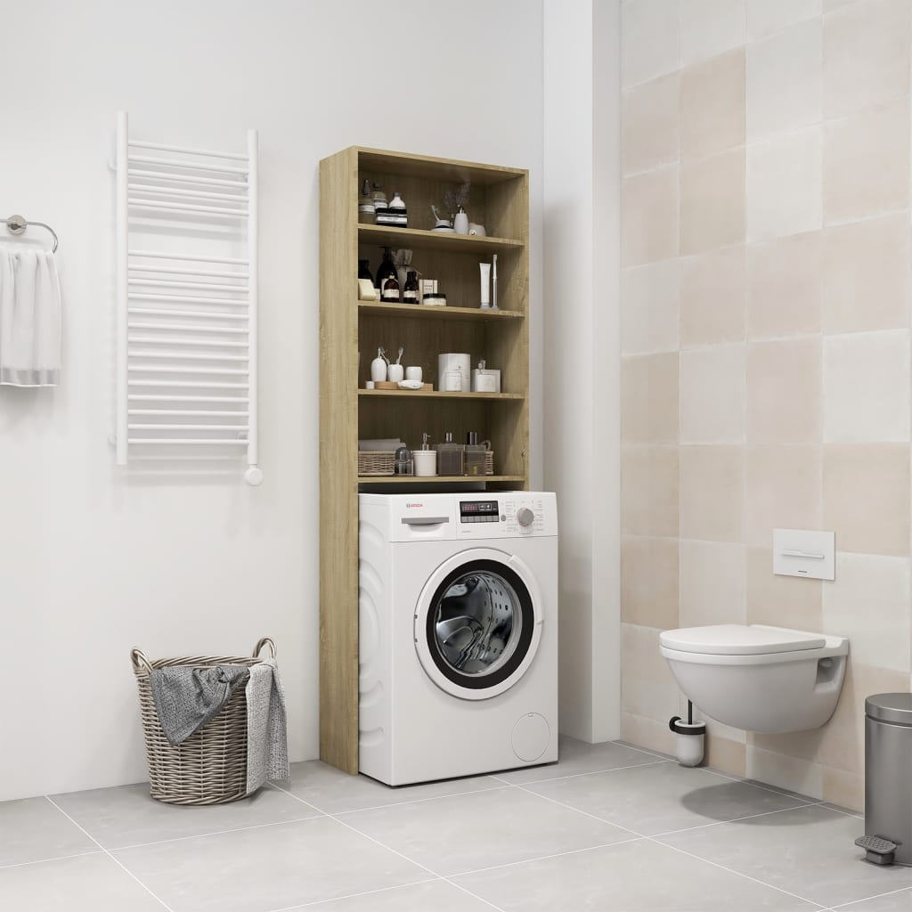 Wasmachinekast 64X24X190 Cm Wit En Sonoma Eikenkleurig