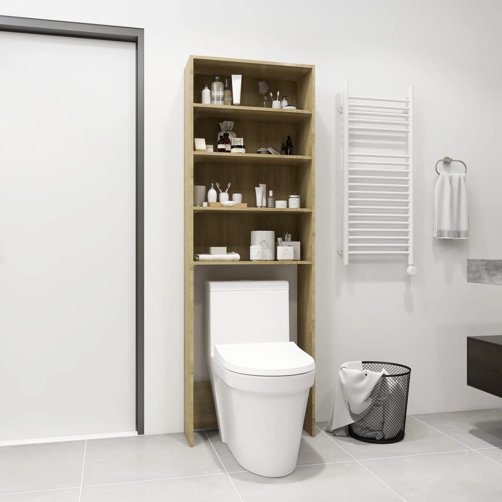 Wasmachinekast 64X24X190 Cm Wit En Sonoma Eikenkleurig
