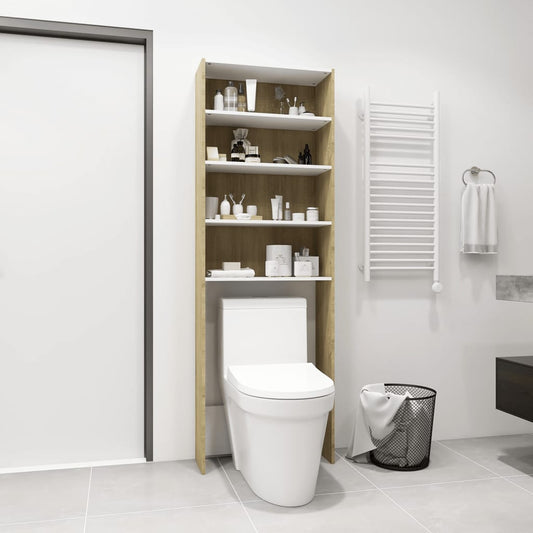 Wasmachinekast 64X24X190 Cm Wit En Sonoma Eikenkleurig