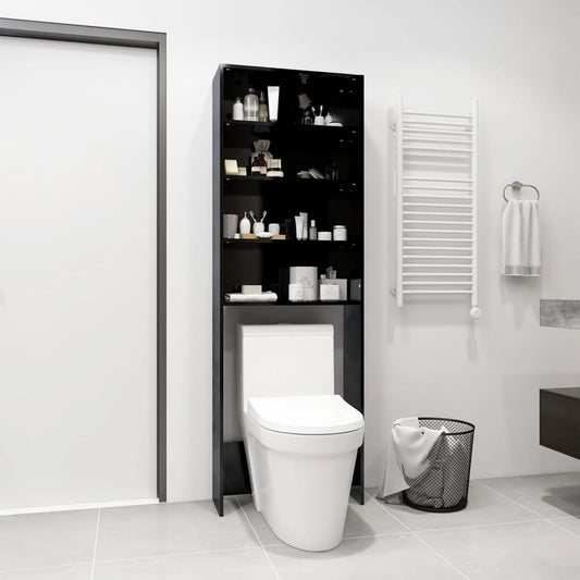 Wasmachinekast 64X24X190 Cm Hoogglans Zwart