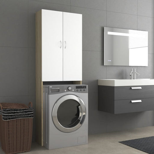 Wasmachinekast 64X25,5X190 Cm Wit En Sonoma Eikenkleurig