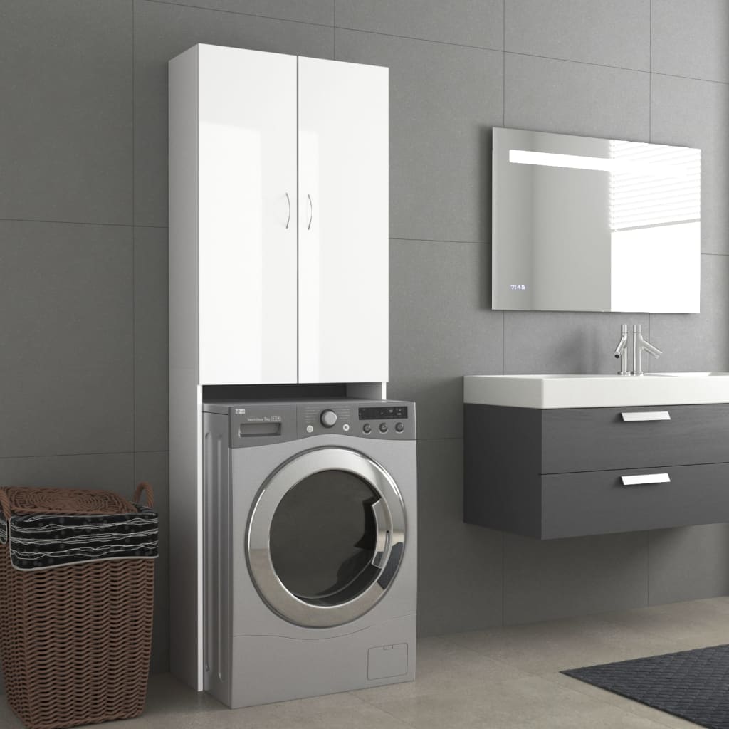 Wasmachinekast 64X25,5X190 Cm Hoogglans Wit