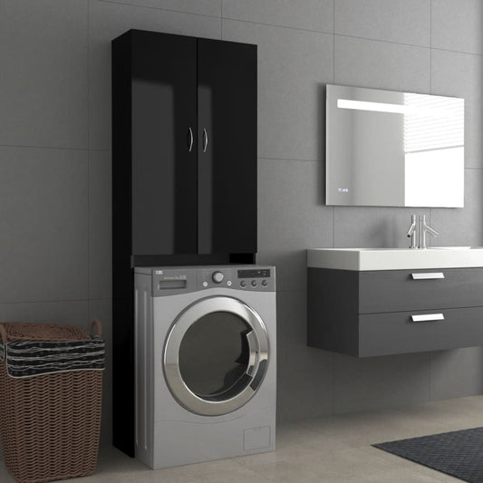 Wasmachinekast 64X25,5X190 Cm Hoogglans Zwart