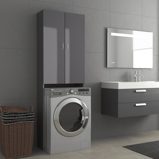 Wasmachinekast 64X25,5X190 Cm Hoogglans Grijs