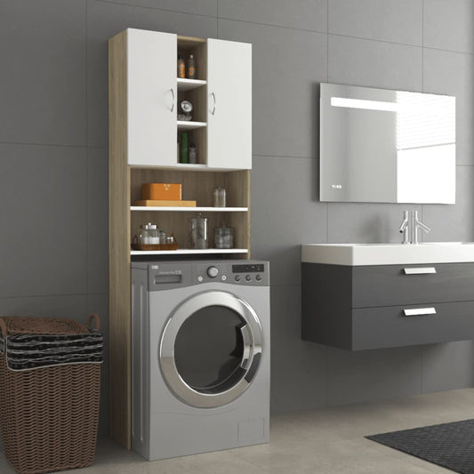 Wasmachinekast 64X25,5X190 Cm Wit En Sonoma Eikenkleurig