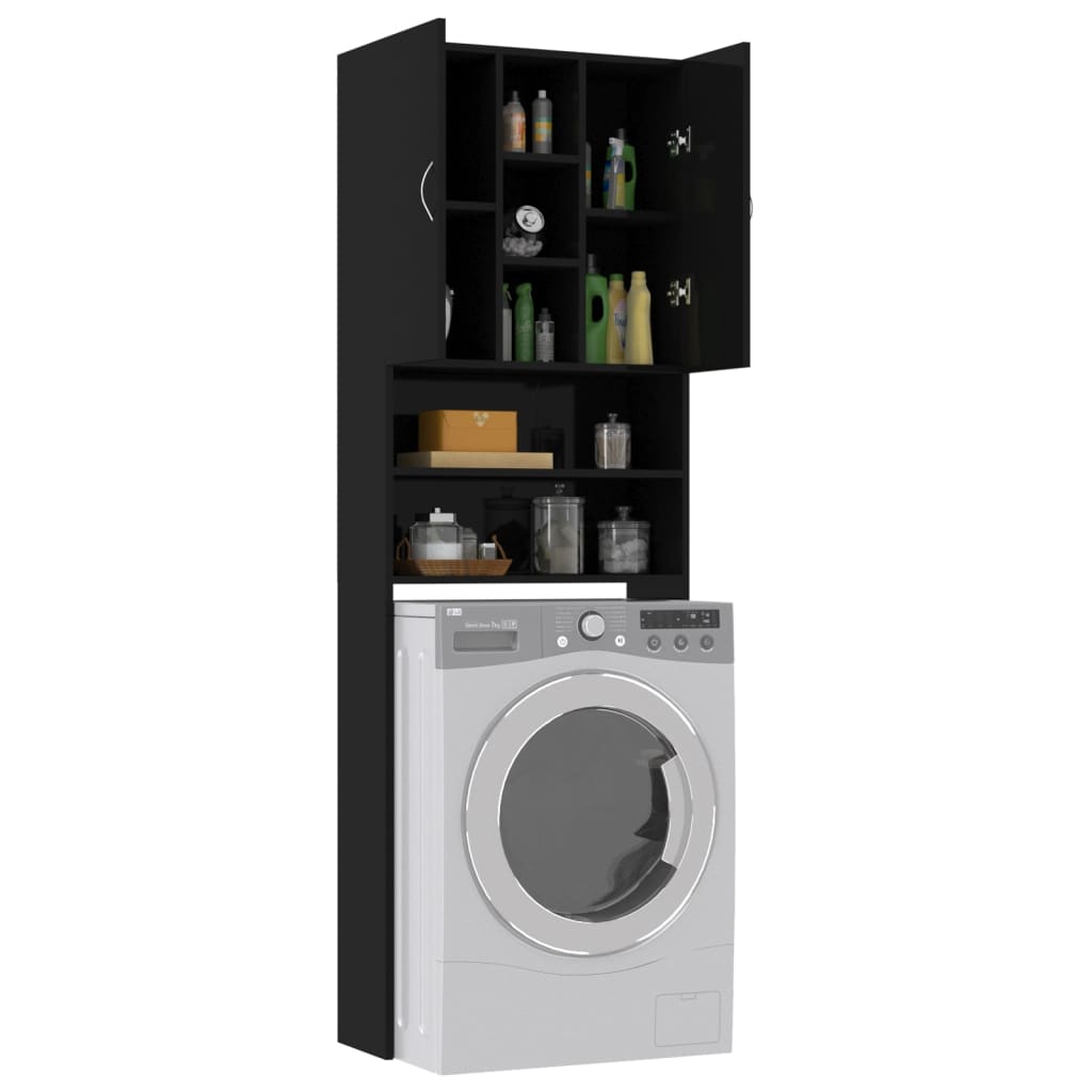 Wasmachinekast 64X25,5X190 Cm Hoogglans Zwart