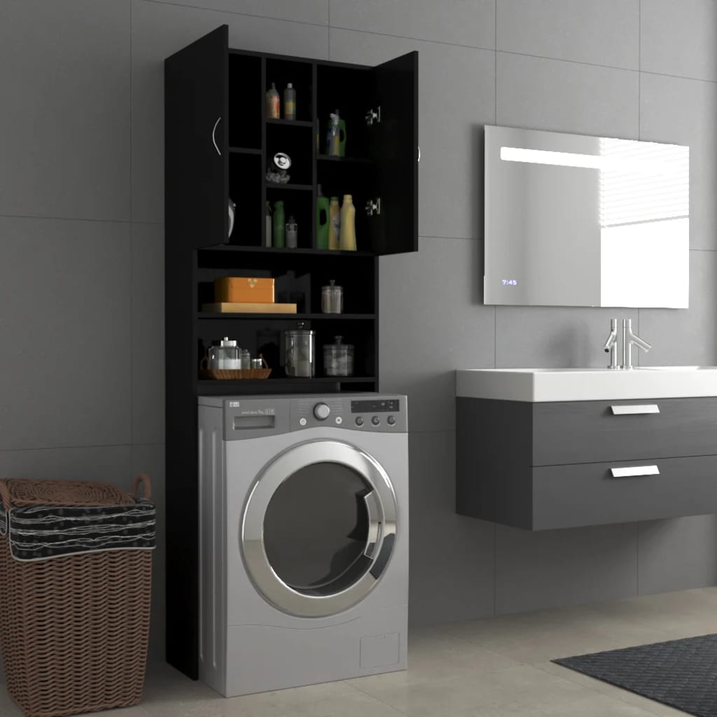 Wasmachinekast 64X25,5X190 Cm Hoogglans Zwart